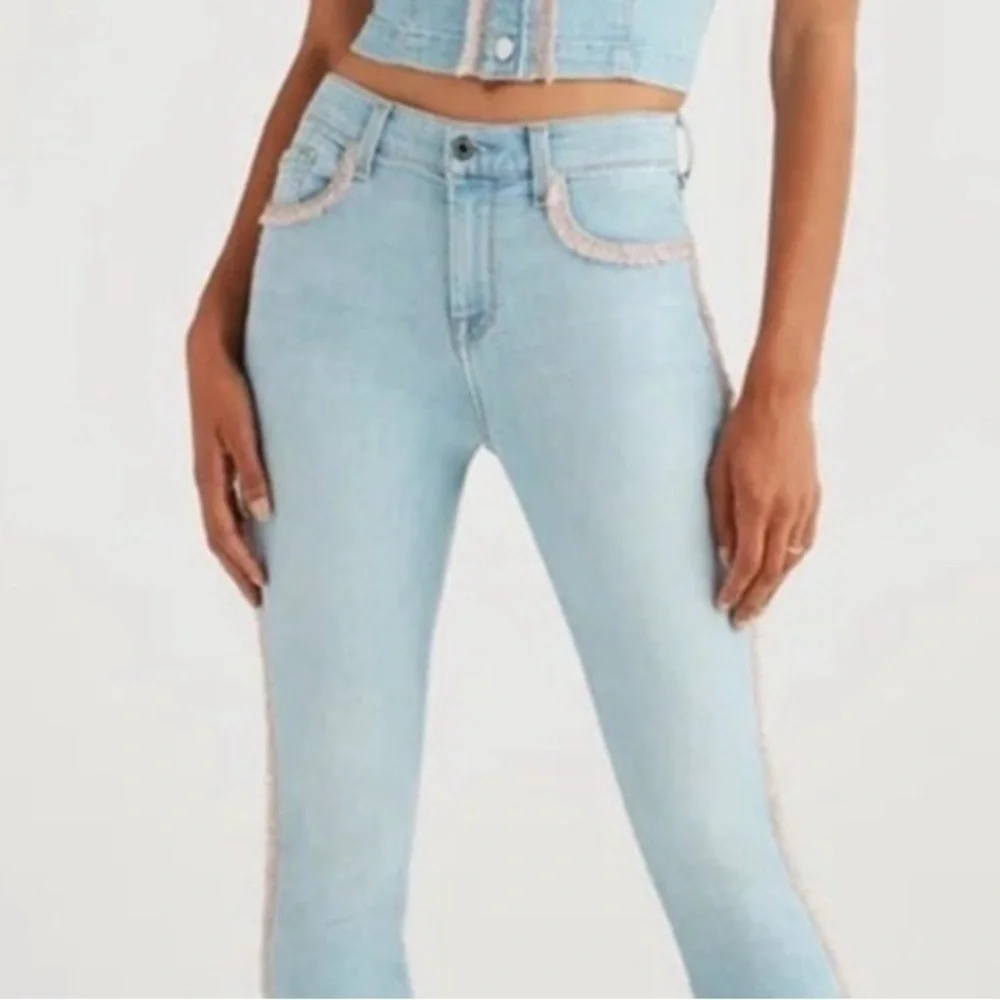 7 For All Mankind High Waist Ankle Skinny With Rainbow Fringe size 30  🌈 👖 - Picture 9 of 16
